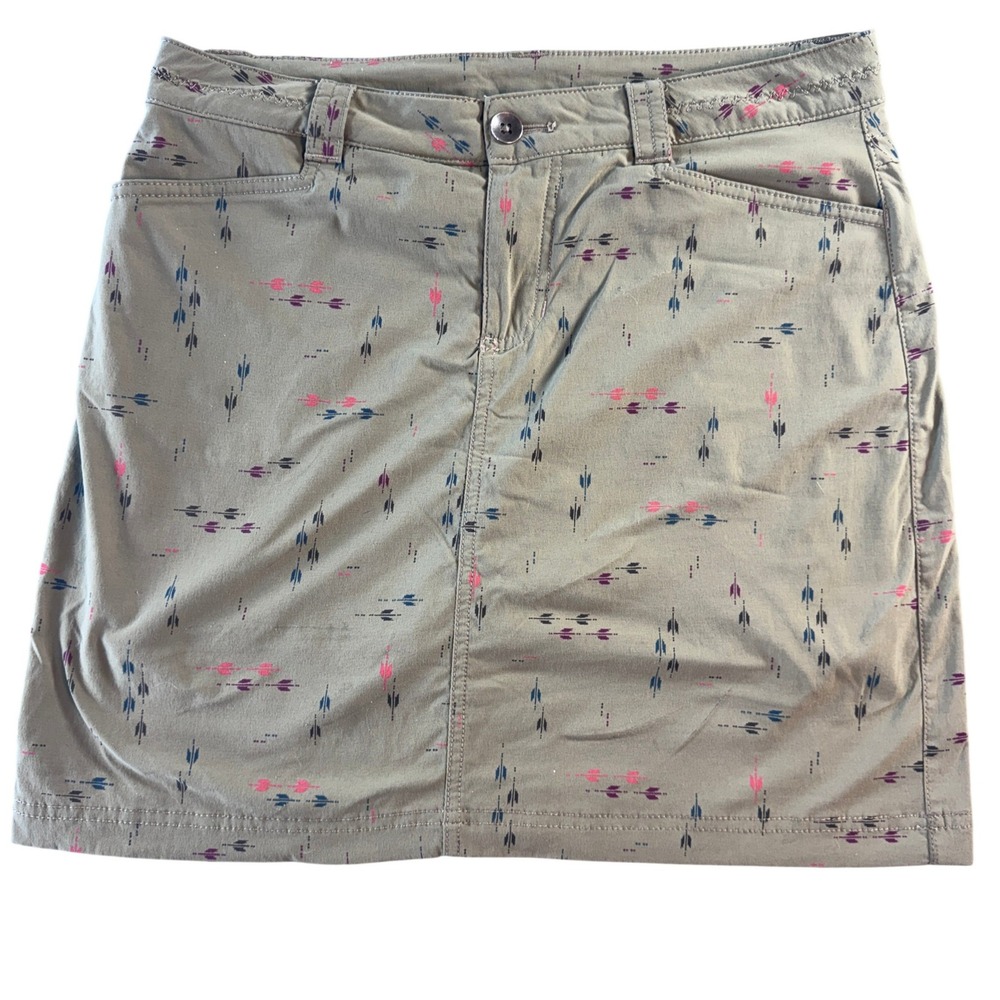 Eddie Bauer Travex Skort‎ Women 4 Olive Green Arrow Print Hiking Outdoor Trail